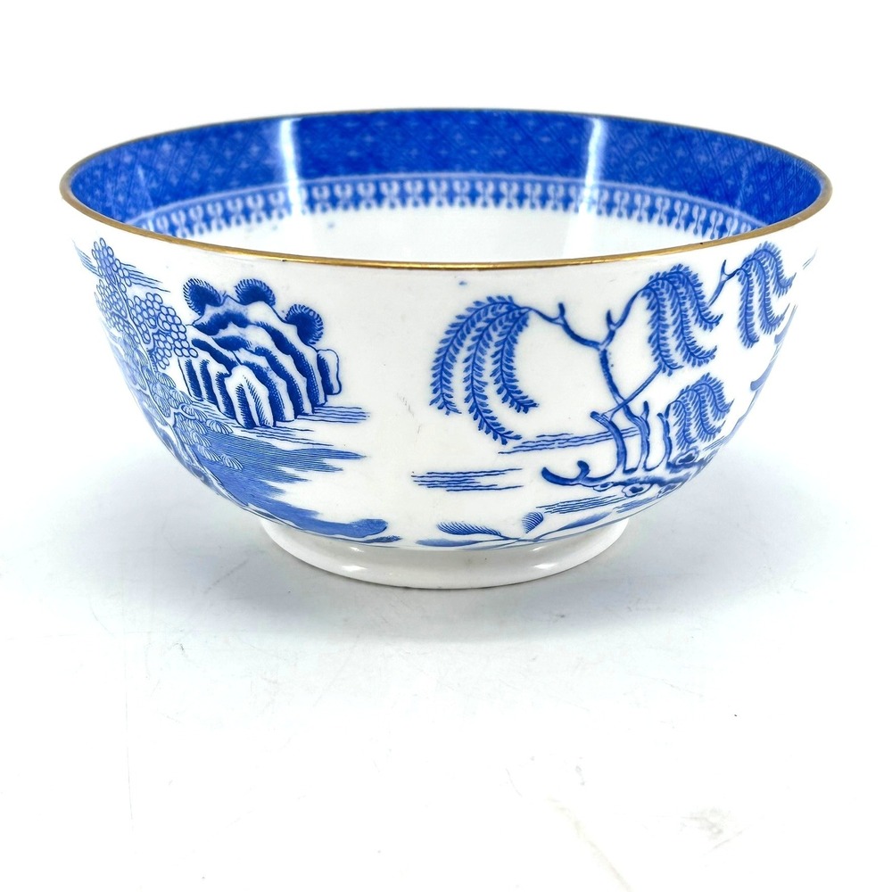 Spode Blue Willow Bowl Copeland Blue White Gold Rim Pagoda English China Vintage